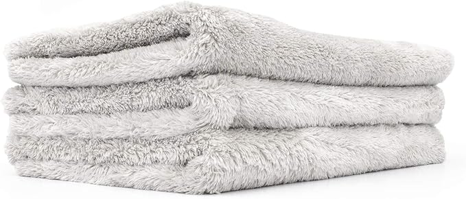 Eagle Edgeless 500 (3-Pack) Professional Korean 70/30 Blend Super Plush Microfiber Detailing Towels, 500GSM, 16in x 24in, Ice Grey