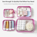 4 Pack Clear Makeup Bags, TSA Approved Toiletry Bag Car Organizer Travel Cosmetic Case Portable Travel Essentials Bags for Toiletries Clear Summer Beach Bag Carry on Airport Airline Compliant Bag