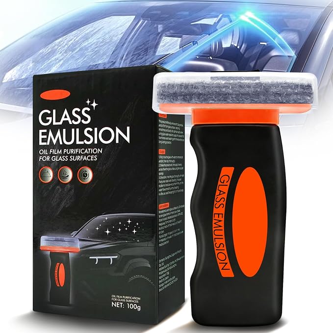 Glass Emulsion Cleaner Oil Film Cleaning Brush, Removes Oil Film & Smudges, Anti-Rain & Anti-Fog, Windshield Cleaner for Clear Driving Visibility