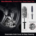 4PCS Wheel Detailing Kit Metal-Free Dual Hardness Towel Care Gift | Scratch-safe metal-free rim brush, dual tire brushes, lint towel, compact portable, brake dust cleaner, DIY & shop gift