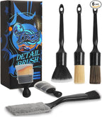 6PCS Car Detailing Brush Set, Boars Hair Car Detailing Brushes, Ultra Soft No Scratch Interior Detail Brush, Car Duster, Car Interior Detailing kit, Car Cleaning Supplies kit for Leather, Air Vents