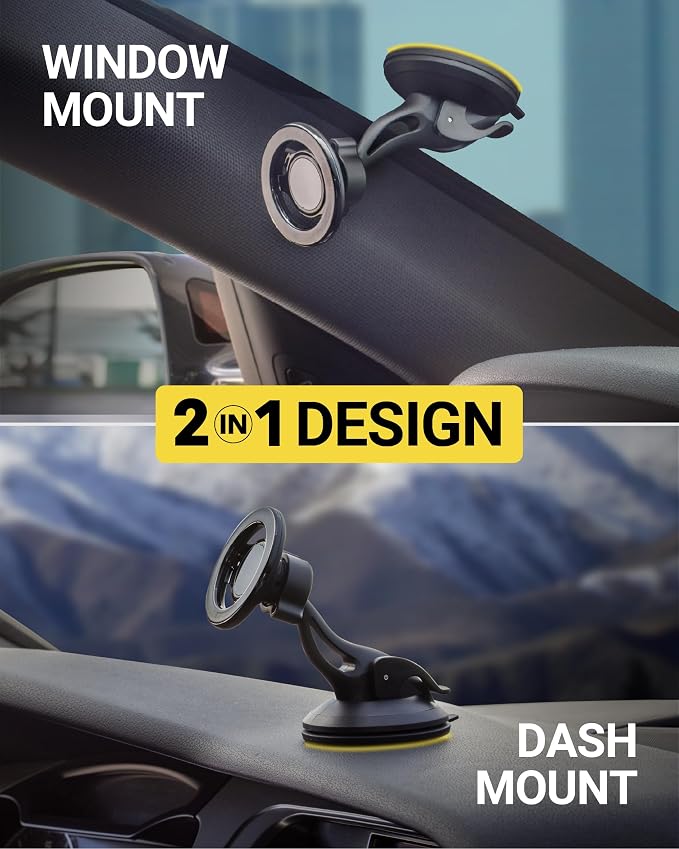 MagicMount™ SMSWD Magnetic Phone Holder for Car Dashboard/Windshield, MagSafe Stand, Suction Cup Phone Mount Compatible with iPhone 16 15 14 13 12 Series, Mag Safe Case & All Cell Phone