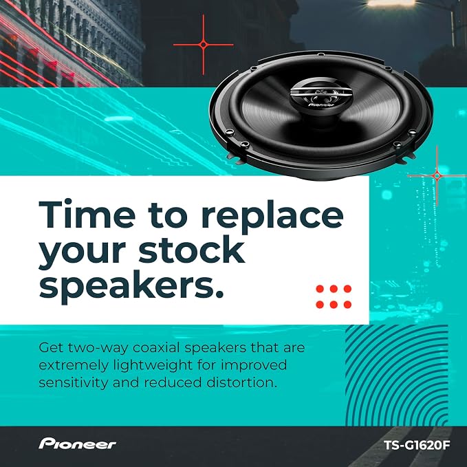 G-Series TS-G1620F 6.5” 2-Way Speakers (Pair) – 300W Max, Balanced Sound + Smooth Treble, Great Stock Replacement, High-Efficiency Speaker Designed for OEM Power