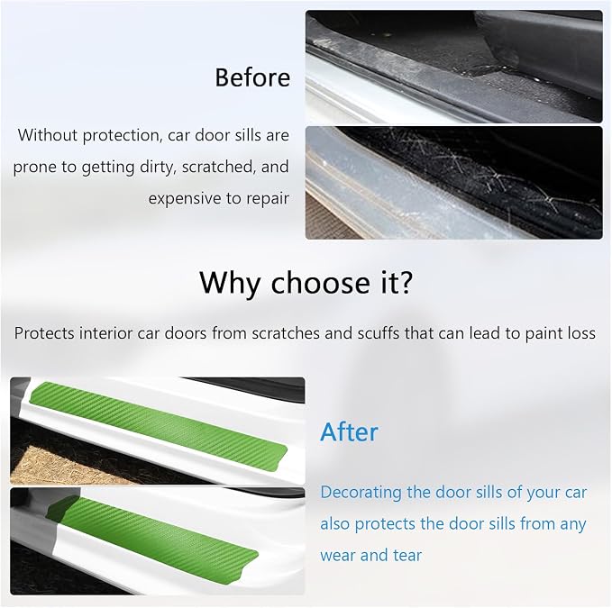 4 PCS Car Door Sill Protector, 3D Carbon Fiber Auto Door Entry Edge Guard Protection Trim, Anti-Scratch Threshold Cover Strips, Sill Protection Sticker for Car SUV Truck (Green)