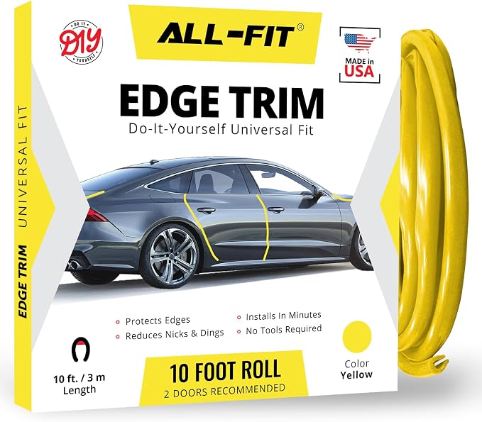 Car Door Edge Protector – Universal DIY Edge Trim to Prevent Scratches & Dings – Flexible Adhesive Molding Trim for Cars, Trucks & SUVs (10 Ft - Yellow)