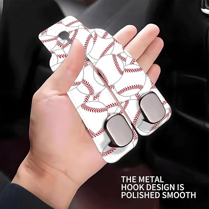 Car Seat Headrest Hook, Universal Leather Cute Hanger Holder Hook, Storage Organizer Interior Accessories for Purse Bags Handbag Cute Baseball