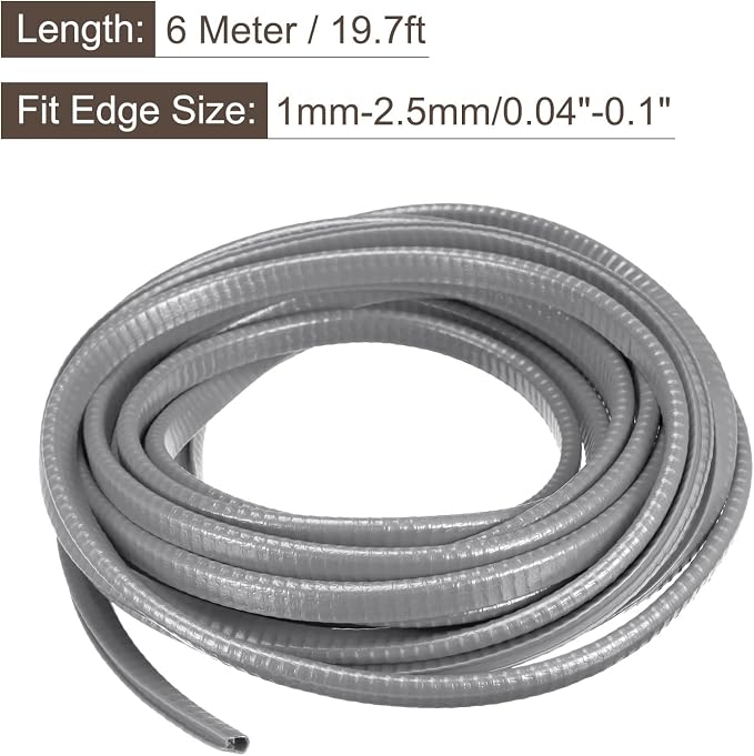 U Channel Edge Trim, 19.7ft Length Rubber Guard Seal Strip Edge Protector Fit for 1-2.5mm Edge, (15/64" W x 25/64" H) Gray