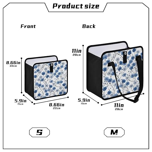 Car Trash Can Organizer Bin with Adjustable Strap for Back Front Seat Console Waterproof Leakproof Collapsible Portable 11 Inch Chinese Style Cornflower
