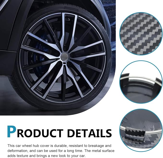 4PCS Car Wheel Hub Center Caps, 2.36" OD 2.2" ID Wheel Center Caps, Carbon Fiber ABS Snap-in Rim Hub Cover, Rustproof Center Caps for Rims, Universal Wheel Hub Decoration (Carbon Fiber)
