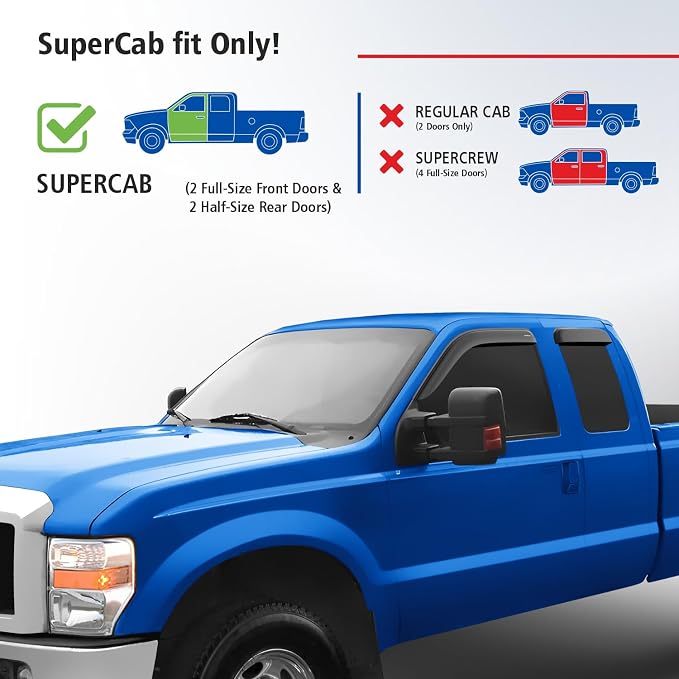 Goodyear Shatterproof Window Deflectors for Trucks Ford F250 F350 Super Duty 1999-2016 SuperCab, Tape-on Rain Guards, Window Visors, Vent Deflector, Vent Visor, Truck Accessories, 4 pcs-GY008944