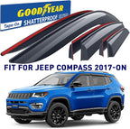 Goodyear Shatterproof Window Deflectors for Jeep Compass 2017-2026, Tape-on Rain Guards, Window Visors, Vent Deflector Visor, Car Accessories,6 pcs. - GY008945