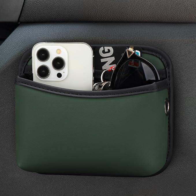 Universal Car Pocket Organizer - PU Leather Pouch for Seat, Door, Window, Console - Holder for Cards, Trash, Cell Phone, Sunglasses