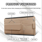 Car Sun Visor Storage Bag, Soft Leather Surface Organizer, Scratch-Resistant Auto Sunshade Organizer Bag, Can Store ID Card, Eyeglasses, Pen, Driving License etc (Beige)