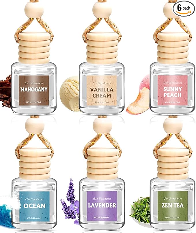 Car Air Freshener for Women, 6 Pack Air Freshener Diffuser, Mothers Day Gift for Mom, Hanging Essential Oil Air Freshener Diffuser Odor Eliminator, Cute Car Interior Decor Car Scents Accessories