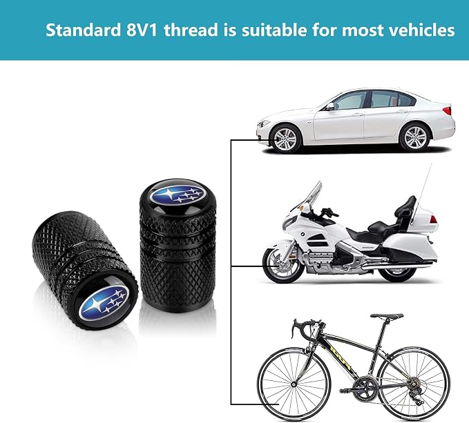 4pcs Tire Valve Stem Caps, Compatible with Subaru Series Stem Cap Universal Car Air Cover Car Accessories for Cars, SUV, Truck, Motorcycles Black