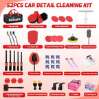 52PCS Car Detailing Kit Auto Cleaning Tools Wash Set with Storage Carry Bag Home Use for Interior Exterior Deep Clean Polish Car Care Windshield Dashboard Seat Air Vents Wheels Tires, Red