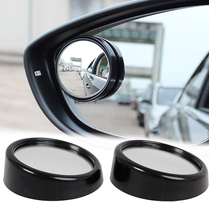 x Blind Spot Mirror, 1.5'' Black Round HD Glass Convex Rear View Mirror, 360° Rotate Wide Angle, Universal for Car SUVs Truck Motorcycle(2 Pcs)