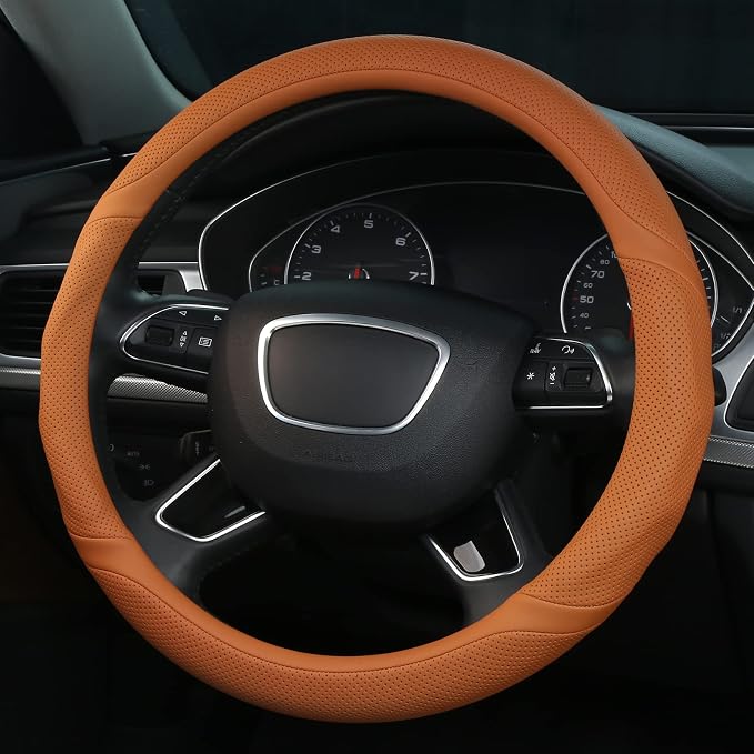 Cayenne Orange Leather Steering Wheel Cover Universal 15 inch