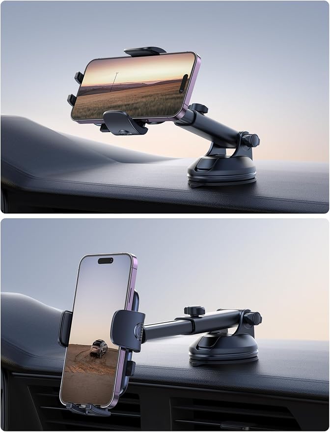 Car Phone Holder - [Strongest Military-Grade Suction Cup] 360° Rotation Phone Holders for Your Car Quick Release Adjustable Phone Mount for Car Dashboard for iPhone 17 16 Pro Max Dark Grey