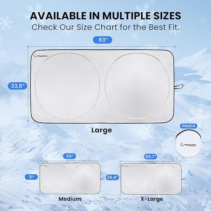 Car Windshield Sunshade – Double-Layer Design for 2X Heat Blocking, Blocks UV Rays, Foldable Sun Shade for Cars, Trucks & SUVs, Keeps Interior Cooler, Large (63 x 33.8 in)
