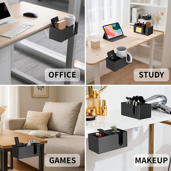 3-in-1 Desk Organizer - Large Desk Cup Holder Clamp, Pencil Holder and Phone Stand - Detachable Anti-Spill Table Cup Holder, Office & PC Gaming Desk Accessories for Cup, Phone and Pen (Black)