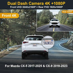 Front 4K+Rear 1080P Dash Cam for 2017-2025 Mazda CX-5 & CX-9 2017-2023 (Has Sunroof), OEM Factory Look, Dual HD Video, WiFi & APP, Loop Recording, Parking Sensor, Easy to Use, 128GB Card