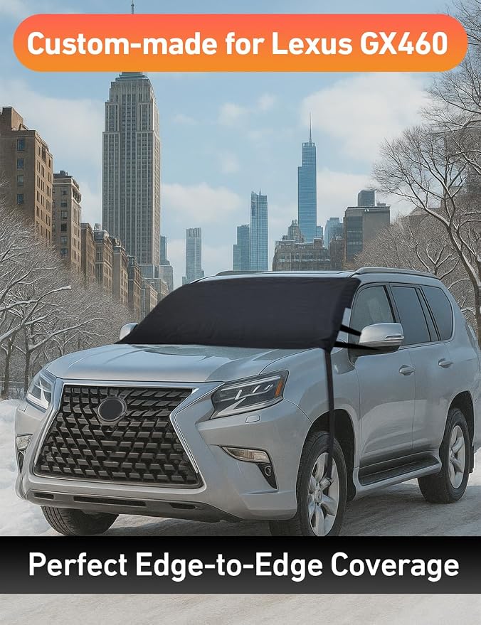 Car Snow Cover Compatible for Lexus GX 460 | Windshield Cover for Ice and Snow with S-Hook Straps | Heavy-Duty 600D Oxford Winter Car Cover, Waterproof & Anti-Slip