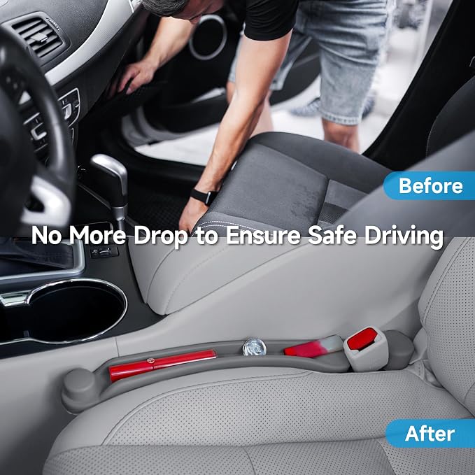 Car Seat Gap Filler Set of 2, 3IN1 Seat Side Gap Filler Plug with Storage Slot & Hook Function, Soft Foam Universal Fit Car SUV Truck Fill Gap Between Seats Console Organizer（Narrown Gray）