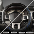 Customized Auto Car Steering Wheel Cover for Dodge RAM 1500 2500 3500, 15.5-16 inch (Diamond Quilted-Black+Blue-Large Size)