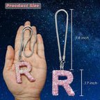 Bling Pink Car Accessories for Women Letter Charm, Rainbow Color Rear View Mirror Cute Crystal Pendant Car Decorations, Lucky Gifts Girly Diamond Rhinestone Charm Letter R