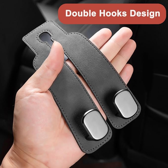 Amelity Car Headrest Hooks, Purse Hook for Vehicle 2 Pack Gray | Universal Car Interior Accessories for Women, Available in 2/4 Pack, Storage Hanger Holds Purses, Backpacks, Grocery Bags