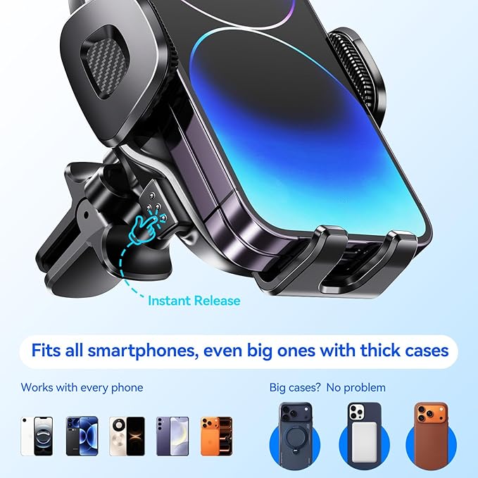 2026 New Car Vent Phone Holder [Thick Cases Friendly] Rotatable Universal Phone Mount for Your Car with Wide Clamp, Car Phone Holder Mount for iPhone 17 Pro Max 15 14 13 Samsung S25