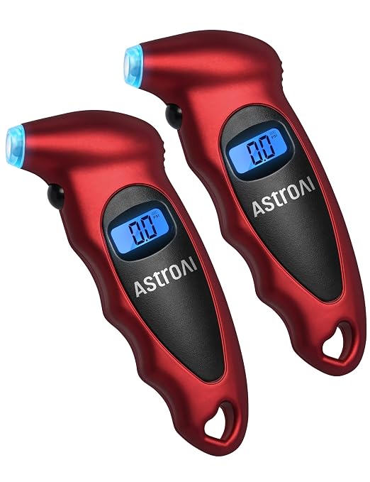 Digital Tire Pressure Gauge 150 PSI, Industrial Tire Gauge Calibrated to ANSI B40.7 +/-1PSI, AAA Batteries, for Light Trucks, Pickup Trucks, SUVs, Cars Red, 2 Pack