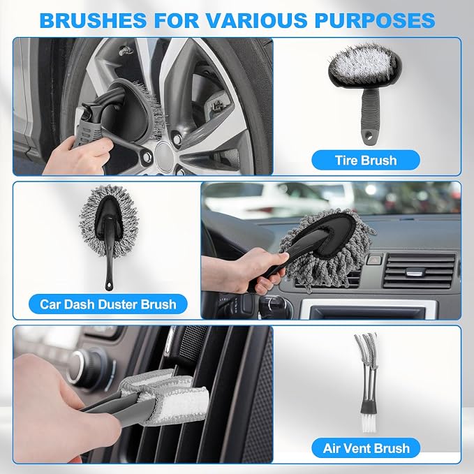 Car Detailing Kit, Car Detailing Brush Set, Car Cleaning Drill Brush Kit with Extension Pole, Professional Auto Detailing Supplies for Automobile Interior Exterior Wheels