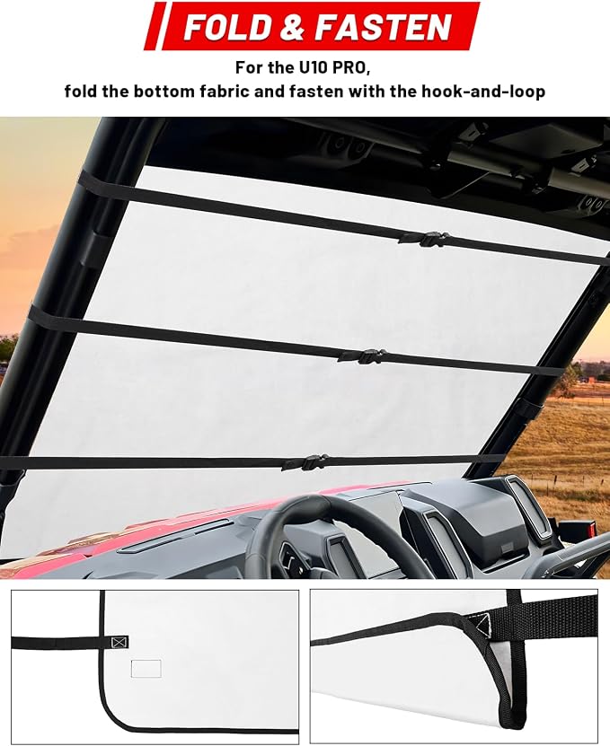 UTV Windshield Snow Cover Compatible with Cfmoto Uforce 1000/1000 XL 2019-2025 and U10 Pro, Waterproof Transport Windshield Protector for Ice and Snow (White)