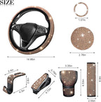 11PCS/Set Bling Car Accessories Set for Women, Rhinestone Vehicle Steering Wheel Cover Seat Belt Cushion Gear Shift Protector Cup Holder Coaster, Universal Automotive Accessories (Champange)