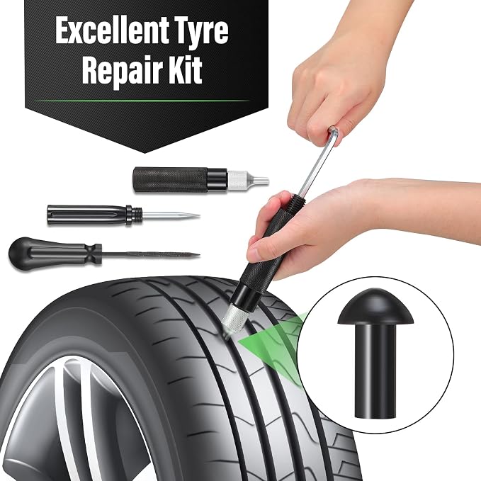 43 Pcs Tire Repair Kit Mushroom Plug Set, Heavy Duty Tubeless Tire Puncture Repair Tool Kit for Cars, Trucks, Motorcycles & ATV, Emergency Roadside Flat Fix Set with Portable Storage Pouch