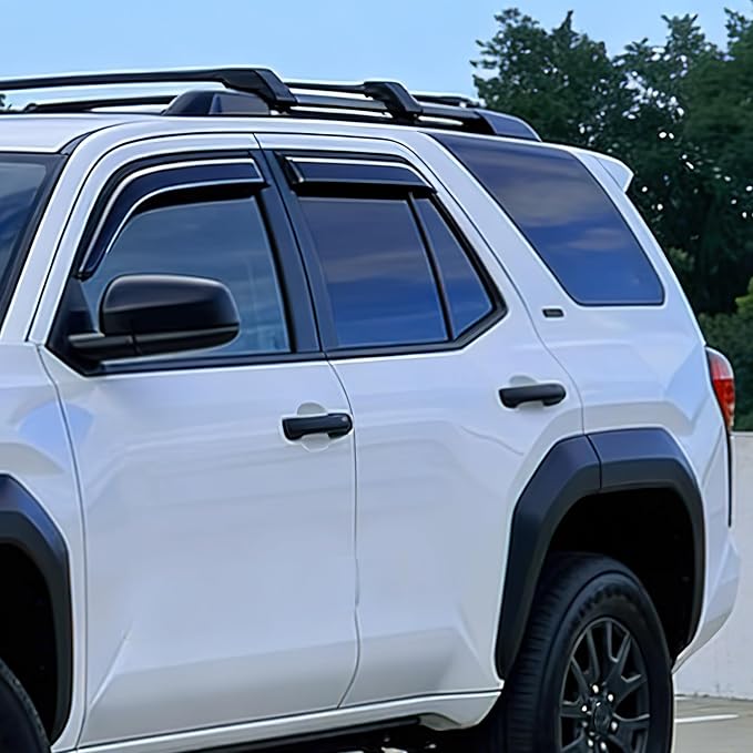 Window Visors for Toyota 4Runner 2010-2015 2016 2017 2018 2019 2020 2021 2022 2023 2024, Tape-On Rain Guards Outside Mount Vent Visors Window Deflectors Smoke Tint, 4PCS