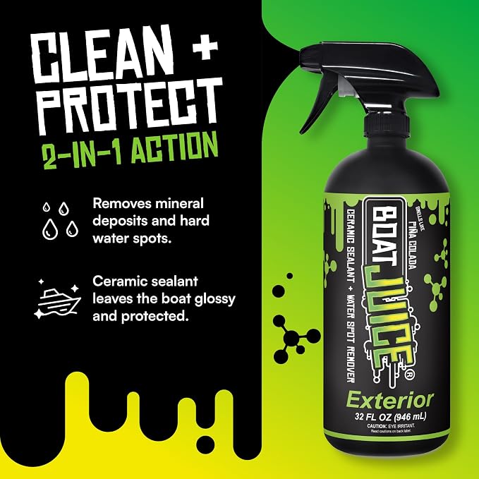 2in1 Exterior Boat Cleaner & Protectant Spray | Water Spot Remover with SiO2 Ceramic Sealant | Pina Colada Scent | Marine Detailing & Boat Cleaning Supplies | Made in USA (32oz)