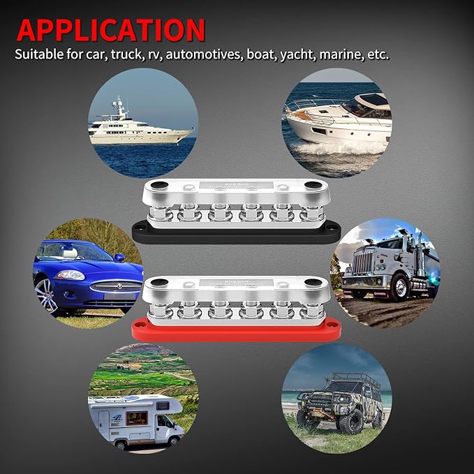 300A Bus Bar 12V Marine 12V Power Distribution Block with Cover 6 x 3/8" (M10) Terminal Studs Max 300V AC 48V DC Positive & Ground Busbar for Automotive Car Boat