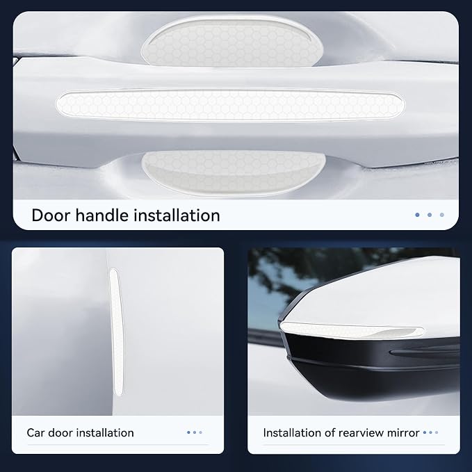 4Pcs Reflective Car Door Handle Bowl Sticker, Car Door Handle Protective Sticker Anti-Scratch, Scratch Collision Protection Guard Universal for SUV Truck RV, Auto Exterior Decor (White-3)