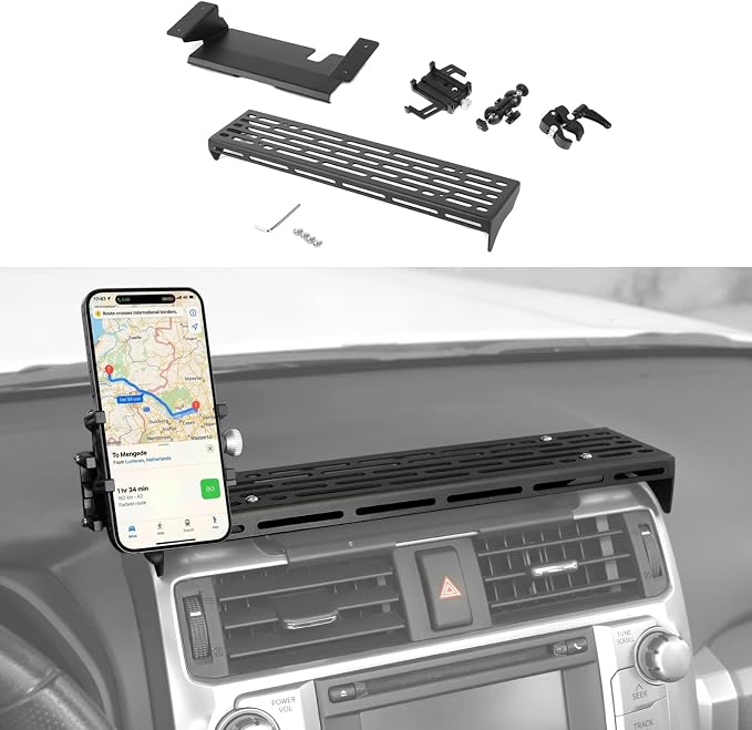 Dash Phone Holder for 4 Runner Full Metal Heavy-Duty Console Extension Dash Phone Mount Compatible with Toyota 4Runner 5th Gen 2010–2023, Fits Most Smartphones No-Drill (with Phone Stand)