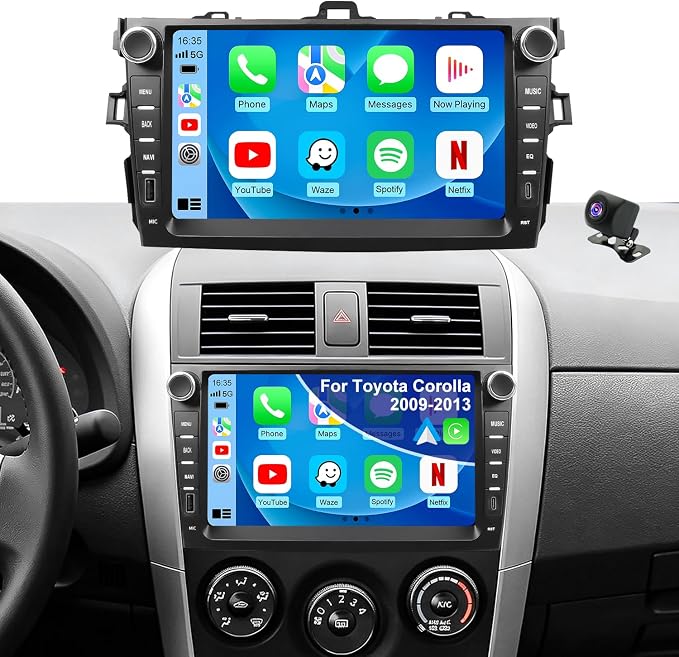 Upgrade Android Car Radio Stereo for Toyota Corolla 2009 2010 2011 2012 2013, 8 Inch Touch Screen Head Unit with Wireless Carplay Android Auto GPS Navigation FM Bluetooth 5G WiFi SWC HD Backup Camera