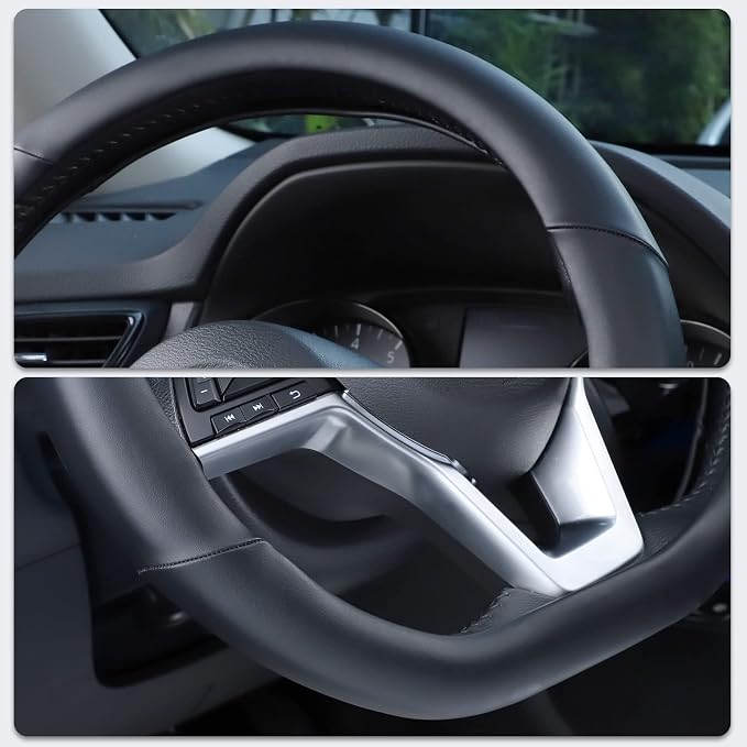Flat Bottom Steering Wheel Cover, D Shaped Car Wheel Cover 14 1/2-15 in. (37-39 cm), Black Microfiber Leather