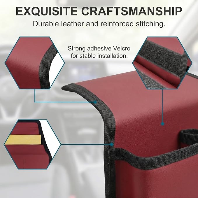 Car Window Armrest Storage Box, Comfortable Leather Vehicle Door Side Arm Rest Pad Organizer Bag, Multi-Function Automotive Window Armrest Storage Pocket, Universal for SUV Van Truck (Red)