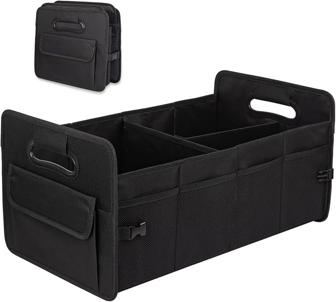 Car Trunk Organizer, Car Organizers and Storage Collapsible Multi Compartment Container Box, Adjustable Car Accessories for SUV Sedan Truck, Large Size, Black