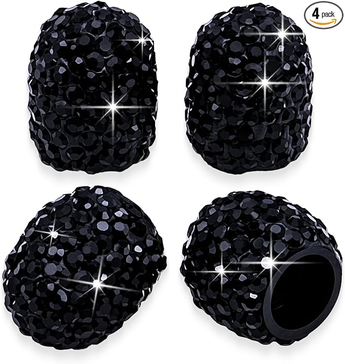 4PCS Bling Crystal Diamond Tire Stem Valve Caps, Dustproof Car Wheel Tire Valve Caps Universal Tire Valve Stem Covers for Cars, SUV, Trucks, Bikes, Motorcycles, Bicycles (Black)