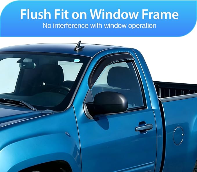 Rain Guards for 2007-2013 Chevy Silverado GMC Sierra 1500 Regular Cab, 2007-2014 Silverado Sierra 2500HD 3500HD Standard Cab, Tape-On Window Visors Smoke, 2PCS