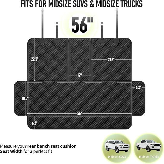 Dog Car Seat Cover for Back Seat, Waterproof 600D Oxford Protector for Travel and Daily Use, Non Slip Scratch Resistant Bench Cover, Easy to Clean, Fits Midsize SUVs/Trucks, 56 Inch