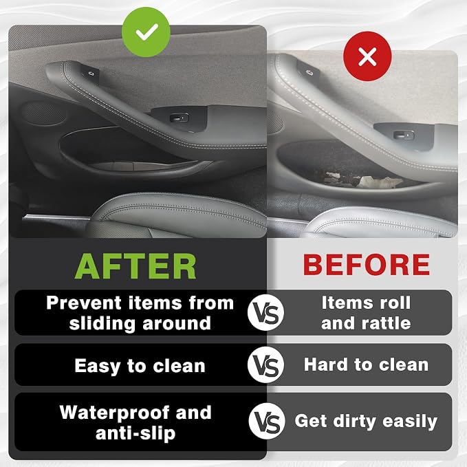 4PCS Door Organizer Tray Compatible with 2026 Model Y Juniper Performance/Premium/Standard Accessories Anti-Slip Easy to Clean Front & Rear Door Side Pocket Storage Box Tray (Full-Wrap)